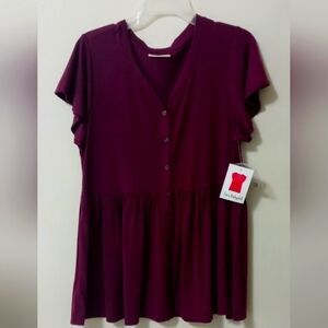 New Bobbie Brooks Maroon Button-Up Top Size Large 95%polyester,5%spandex